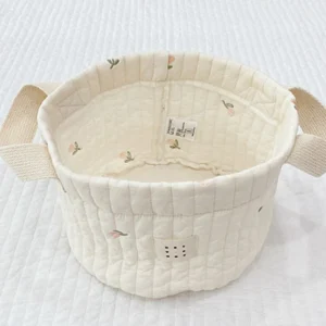 Panier de rangement bébé en coton doux design floral pastel anses robustes organisation chambre bébé lit jouets literie maman S flower