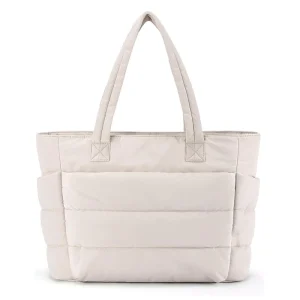 Sac à main fourretout matelassé beige sac de travail sac de plage sac à langer accessoires de rangement porté épaule polyester design moderne minimaliste usage quotidien