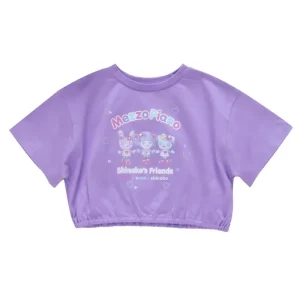 Vêtements assortis maman et fille, T-shirt à manches courtes avec lettres de lapin Mp de dessin animé japonais, haut court d&rsquo;été pour fille douce – purple
