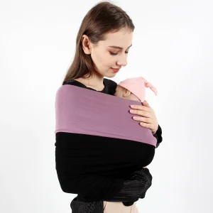 Écharpe de transport bébé extensible réglable double couleur kangourou sécurisée portage avant latéral et horizontal blackpurple