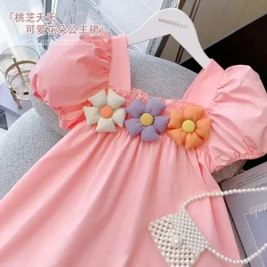 Robe princesse été fille manches bouffantes fleurs vêtement fête anniversaire 19 ans confortable élégante