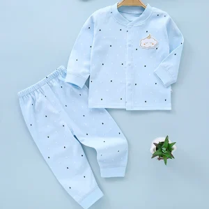 Ensemble pyjama bébé garçon 2 pièces coton chemise manches longues pantalon nuages gouttes bleu clair
