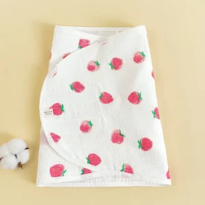 Couverture d’emmaillotage bébé coton motif fraises printemps été 06 mois douce respirante sécurité réconfort