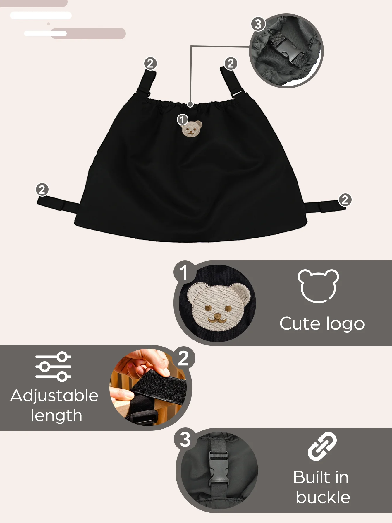 Sac de rangement suspendu pour poussette grande capacité portable confortable sécurité design moderne pratique voyage bébé