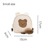 Sac à dos pour enfants compact en tissu design ours mignon idéal pour l&rsquo;école ou les sorties quotidiennes 15x17x6 cm coloris crème et marron