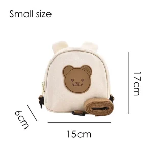 Sac à dos pour enfants compact en tissu design ours mignon idéal pour l&rsquo;école ou les sorties quotidiennes 15x17x6 cm coloris crème et marron