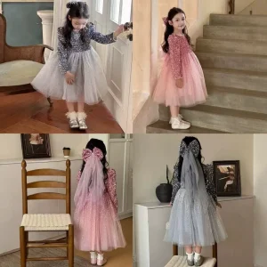 Robe princesse filles voile ouverture lumineux velours épais hiver 2025 vêtements enfants plush silver gray Robe princesse filles voile ouverture lumineux velours épais hiver 2025 vêtements enfants plush silver gray