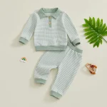 Tenue bébé garçon 2 pièces coton texture côtelée manches longues élastique quotidien style moderne