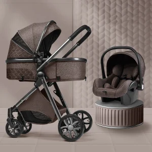 Poussette de Luxe 3 en 1 pour Bébé Bassinette Siègeauto Portable Confort Sécurité Haute Qualité Style Moderne