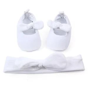 Chaussures princesse avec bande cheveux nœud papillon bébé fille blanc collection 2023 confortable élégante accessoire naissance