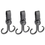 Crochet universel bébé suspension poussette sac à langer support voiture moto 3 crochets rotatifs nylon noir montage facile sécurité enfants