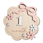 Panneau d&rsquo;annonce bébé en bois personnalisé Hello World Floral 1er mois Accessoire déco naissance Élégant Pratique