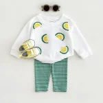 Ensemble coordonné brodé citron pour bébé 3 pièces coton confortable automne 13 ans style ludique confortable et sécuritaire