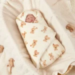 Couverture Douce et Chaude pour NouveauNé Lange en Agneau Rond Hiver Beige Bear Literie Poussette Baby Blanket bébé confort sécurité style
