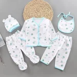 5 pièces/ensemble nouveau-né bébé fille vêtements ensemble coton sous-vêtements doux infantile garçon tenue enfants fille haut + 2 pantalon + bavoir + chapeau enfant en bas âge A1156 – QingSe