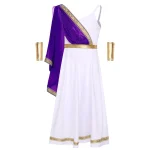 Robe princesse grecque antique pour filles Costume carnaval Halloween Cosplay robe brodée dorée Grèce romaine manches papillon couleur pourpre