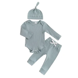 Ensemble bébé barboteuse manches longues pantalon chapeau vêtements nourrisson style décontracté confortable matériau doux