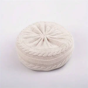 Pouf doux pour photographie bébé coussin rond amovible oreiller de pose lavable accessoire canapé texture tricotée couleur neutre cadeau séance photo