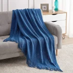 Couvrelit en lin doux avec pompon housse de canapé couvertures pour lits décor à la maison Dstress Shopping hiver 125x230cm  blue