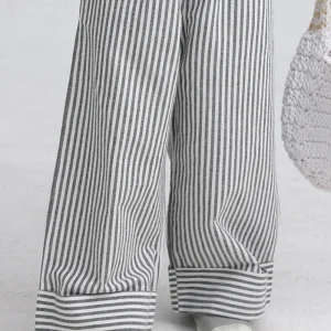 Pantalon fille rayé large collection mamanfille style décontracté printemps été 2025 tissu coton respirant confort et style garantis