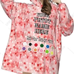 Couverture à capuche personnalisée avec visage drôle Sweatshirt doux et confortable pour adulte Design moderne avec motifs de cœurs Idéal pour cadeau personnalisé