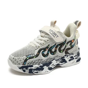 Chaussures de sport enfants respirantes baskets décontractées filles garçons printempsautomne beige motifs flammes confort amorti
