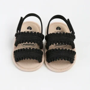 Sandales d’été pour bébés filles marques waddlebub pompons décoratifs semelle souple chaussures plates pour premiers pas style princesse Sandales d’été pour bébés filles marques waddlebub pompons décoratifs semelle souple chaussures plates pour premiers pas style princesse