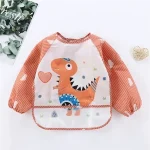 Bavoir tablier bébé en tissu imperméable manches longues design artistique dinosaure 13 ans facile à nettoyer écharpe de protection