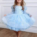 Robe de princesse en tulle pailleté pour filles occasion spéciale anniversaire spectacle style romantique qualité premium 36 ans bleu pastel