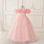 Robe demoiselle d&rsquo;honneur princesse élégante à fleurs pour filles robe de bal formelle mariage anniversaire noël rose pâle