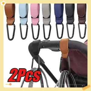 Accessoire poussette portesac 2 pièces cuir synthétique sangles rotatives métal carabiner multiple couleurs Accessoire poussette portesac 2 pièces cuir synthétique sangles rotatives métal carabiner multiple couleurs