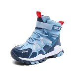 Bottes de neige enfants 610 ans chaussures d&rsquo;hiver fourrure tige haute semelle antiglissante style sport bleu clair