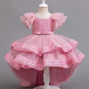 Robe de bal pour fille en tulle longue pailletée style élégant robe de fête occasion spéciale filles 46 ans Zhejiang made in China