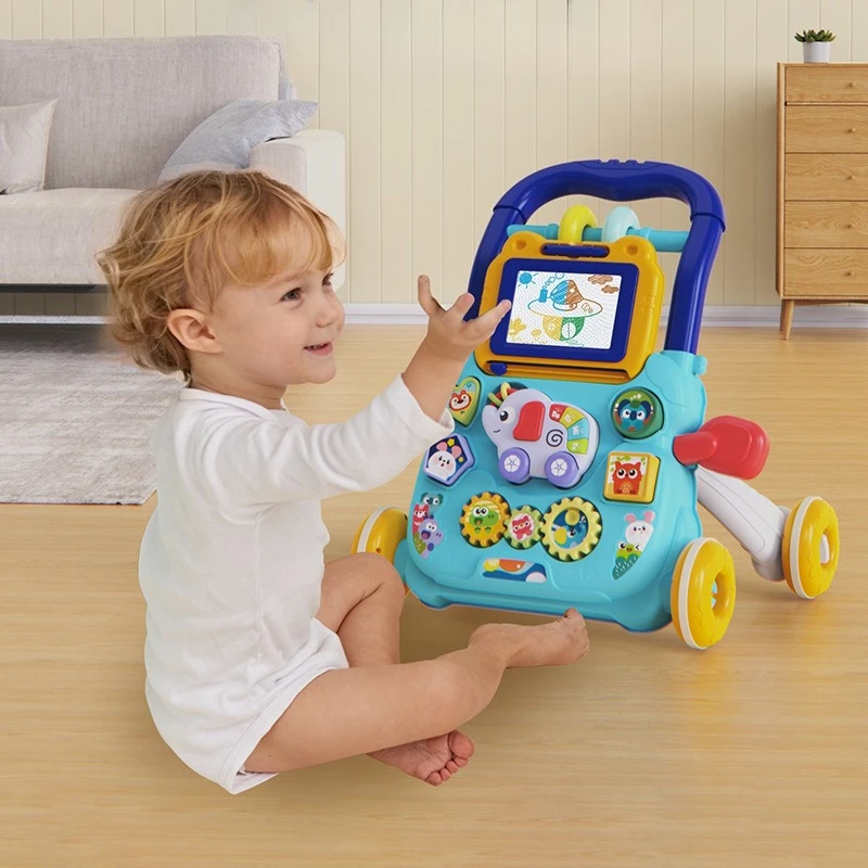 Trotteur Éducatif pour Bébé Vitesse Réglable AntiRenversement Jouet Marcheur avec Musique et Lumières Poussette pour Enfants 02 Ans Pink & Blue