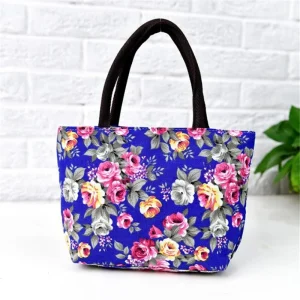 Sac à main en toile floral bleu rose jaune pour maman tote bagemode moderne portable style occidental usage quotidien cadeau
