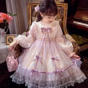 Robe décontractée fille princesse nœud manches bouffantes robe élégante soirée mariage enfant 46 ans rose Robe décontractée fille princesse nœud manches bouffantes robe élégante soirée mariage enfant 46 ans rose
