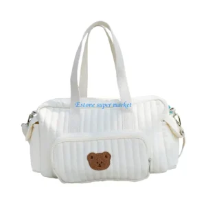 Organisateur de couches bébé portable sac à main broderie ours style moderne tissu doux grande capacité Organisateur de couches bébé portable sac à main broderie ours style moderne tissu doux grande capacité