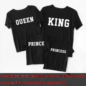 Tshirt famille imprimé KING QUEEN PRINCE PRINCESS unisex design moderne tissu doux été occasion spéciale