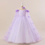 Robe demoiselle d&rsquo;honneur princesse tulle fleurs violet satinées filles 713 ans mariage anniversaire bal élégante