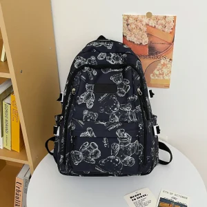 Sac à dos multipoches motif ours pour femme adolescente étudiante sac à livres nylon résistant tendance style enfantin idéal usage quotidien scolaire ou voyage