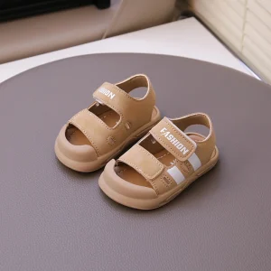 Sandales bébé été 2025 semelle souple respirante antidérapante ajustables velcro confort plage jardin 13 ans beige moderne