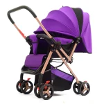 Poussette bébé 2025 fourroues pliable légère fonction bidirectionnelle tissu polyester métal robuste coloris violet noir
