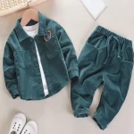 Costume bébé garçon manteau velours côtelé 3D print badge printemps  pantalon lacets