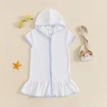 Couverture de plage fille à capuche robe de bain évasée manches courtes design rayures absorbante été 36 ans