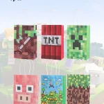 Ensemble 6 sachets cadeaux Minecraft thème pixel art personnages jeu enfant anniversaire déco fête idée cadeau emballage papier durable