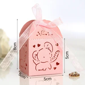 Boîte cadeau bébé éléphant rose 10 pièces boîte à bonbons décorative idée cadeau naissance baby shower