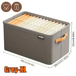 Boîte de rangement en tissu pour garderobe organisation vêtements chaussettes sousvêtements panier de stockage style moderne poignées en simili cuir couleur grise dimensions 48x28x25 cm