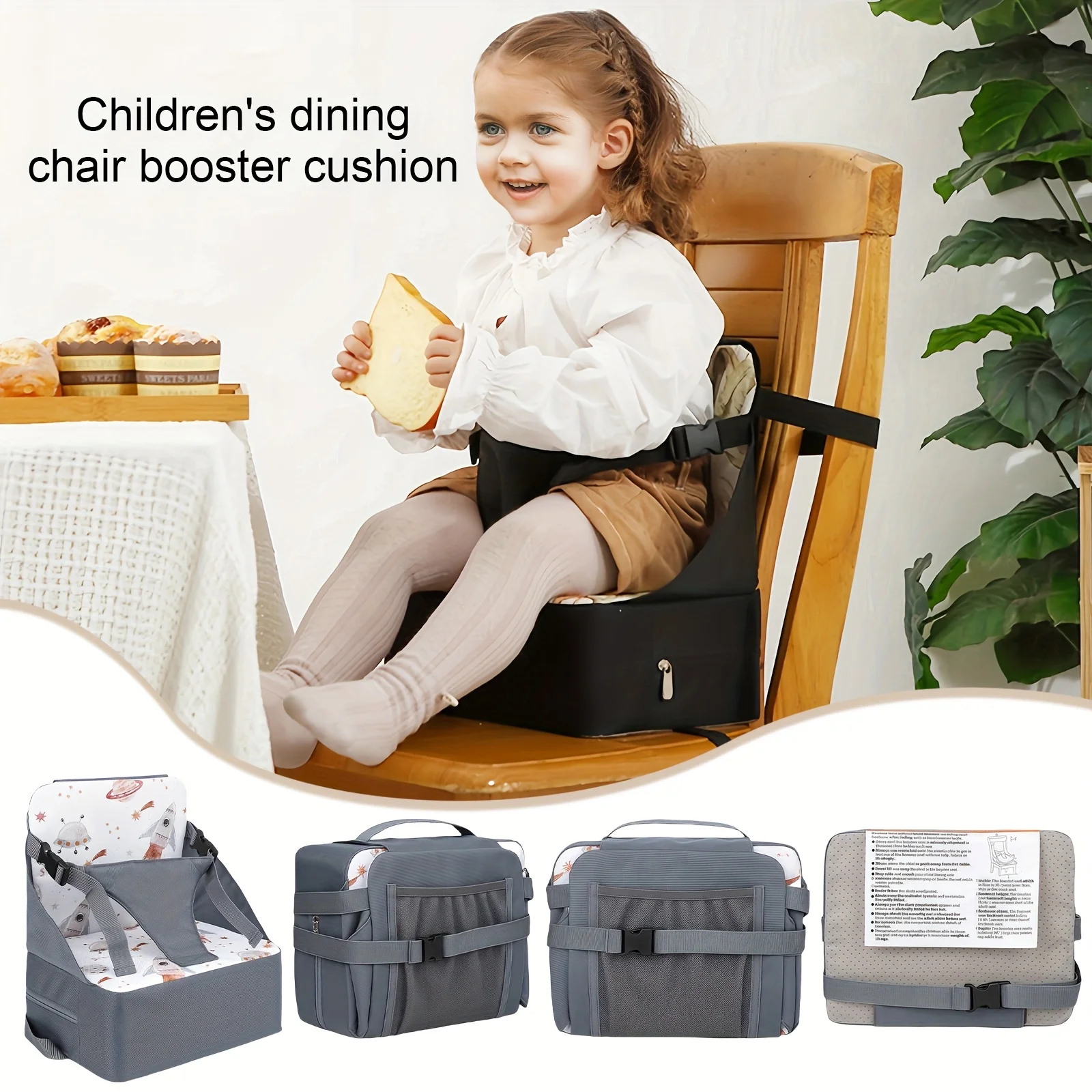 Rehausseur de chaise haute portable bébé siège dînette pliable antidérapant tissu polyester motifs animaux 03 ans cadeau Noël vacances