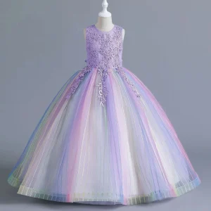 Robe de soirée formelle pour enfants filles arcenciel tulle fleur broderie robe de princesse mariage anniversaire bal robe bouffante violet Robe de soirée formelle pour enfants filles arcenciel tulle fleur broderie robe de princesse mariage anniversaire bal robe bouffante violet