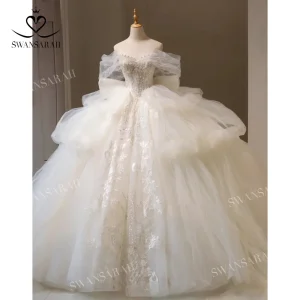 Robe de mariée Swan Sarah princesse tulle et dentelle traîne style romantique robe de bal élégante mariage cérémonie formelle